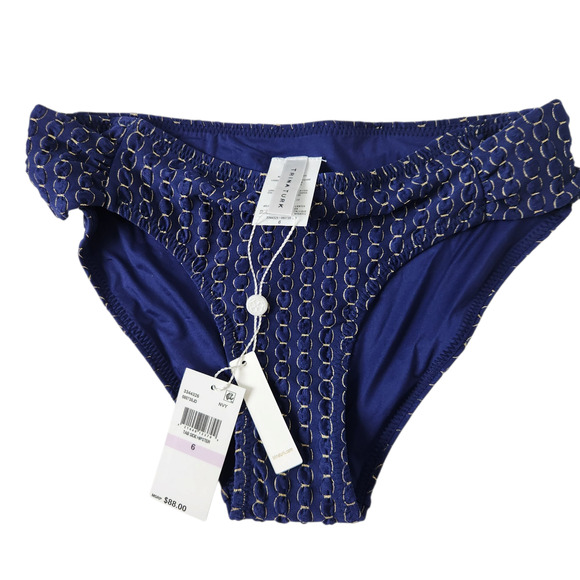 New Trina Turk Adeline Bikini Bottoms Size 6 Gold and Navy Blue - Picture 1 of 4